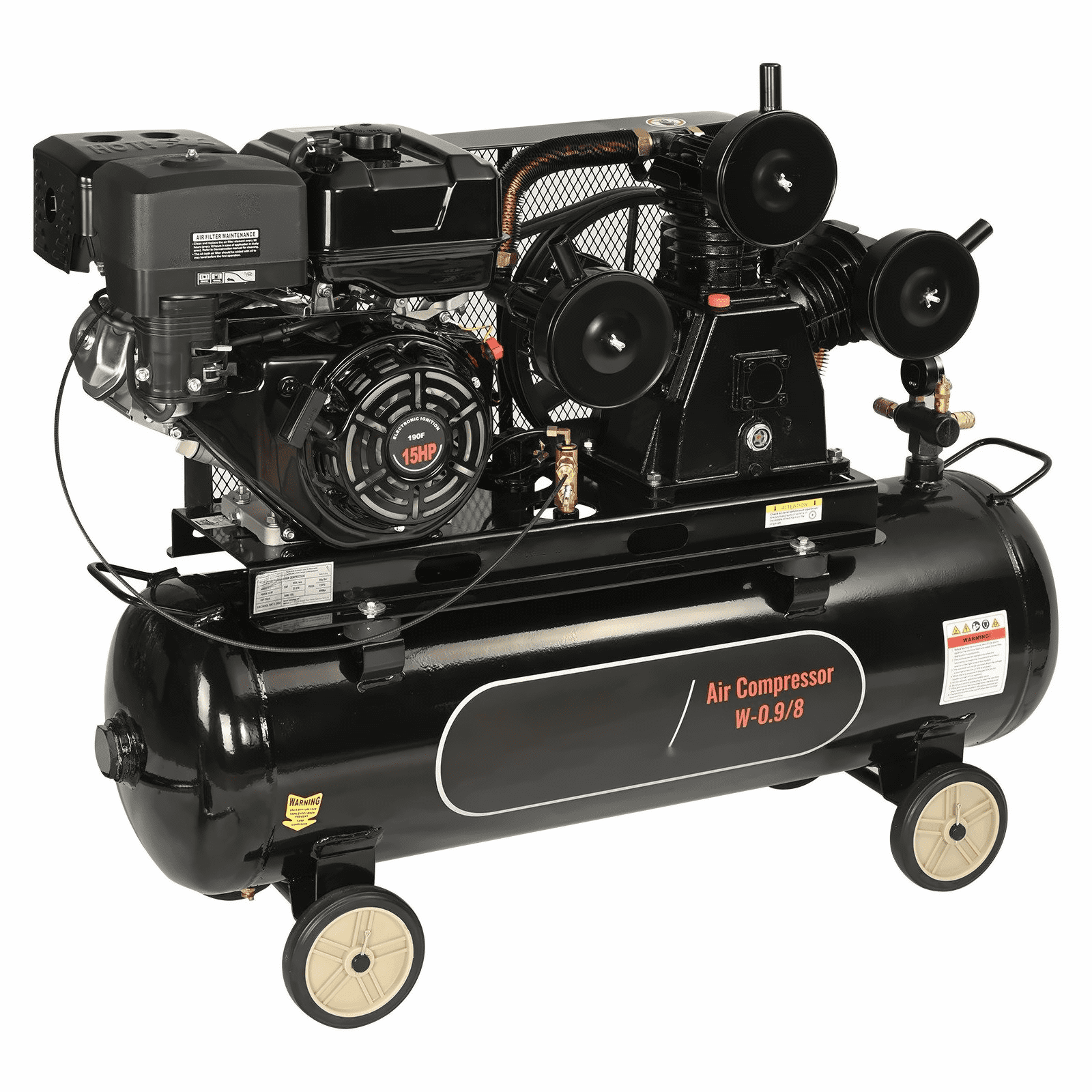15HP Gas Air Compressor, 30 Gallon, 33CFM@115PSI - Portable Gas Powered Air Compressor for Construction, Workshop, Impact Wrench & Spray Gun