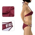 thumbnail image 1 of Fashion Women's Lace Splicing Halter Padding Tank Bikini Set, Wine, 1 of 5