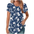 thumbnail image 2 of Fengqque 2025 Women's New Round Neck Pleated Tunic Top Curved Hem Printed Blouse, 2 of 5