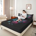 thumbnail image 3 of Feelyou Spooky Romantic Skull Queen Sheets, Boho Rose Butterfly Queen Sheet Sets, Black, 4pcs, 1 Flat Sheet, 1 Fitted Sheet and 2 Pillowcases, 3 of 5