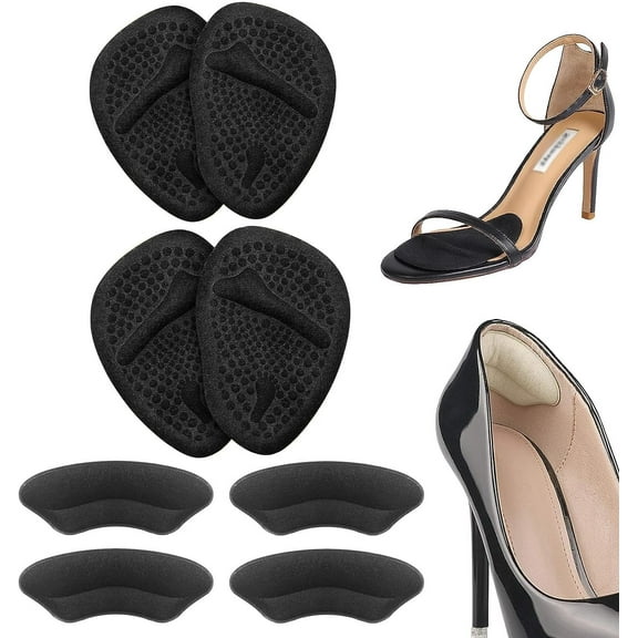 Metatarsal Pads, Ball of Foot Cushions, Heel Pads Inserts for Too Big Shoes, Reduce Foot Pain, No Slip Heel Grips Liners Shoe Pads for Loose Shoe, Blisters (Black)