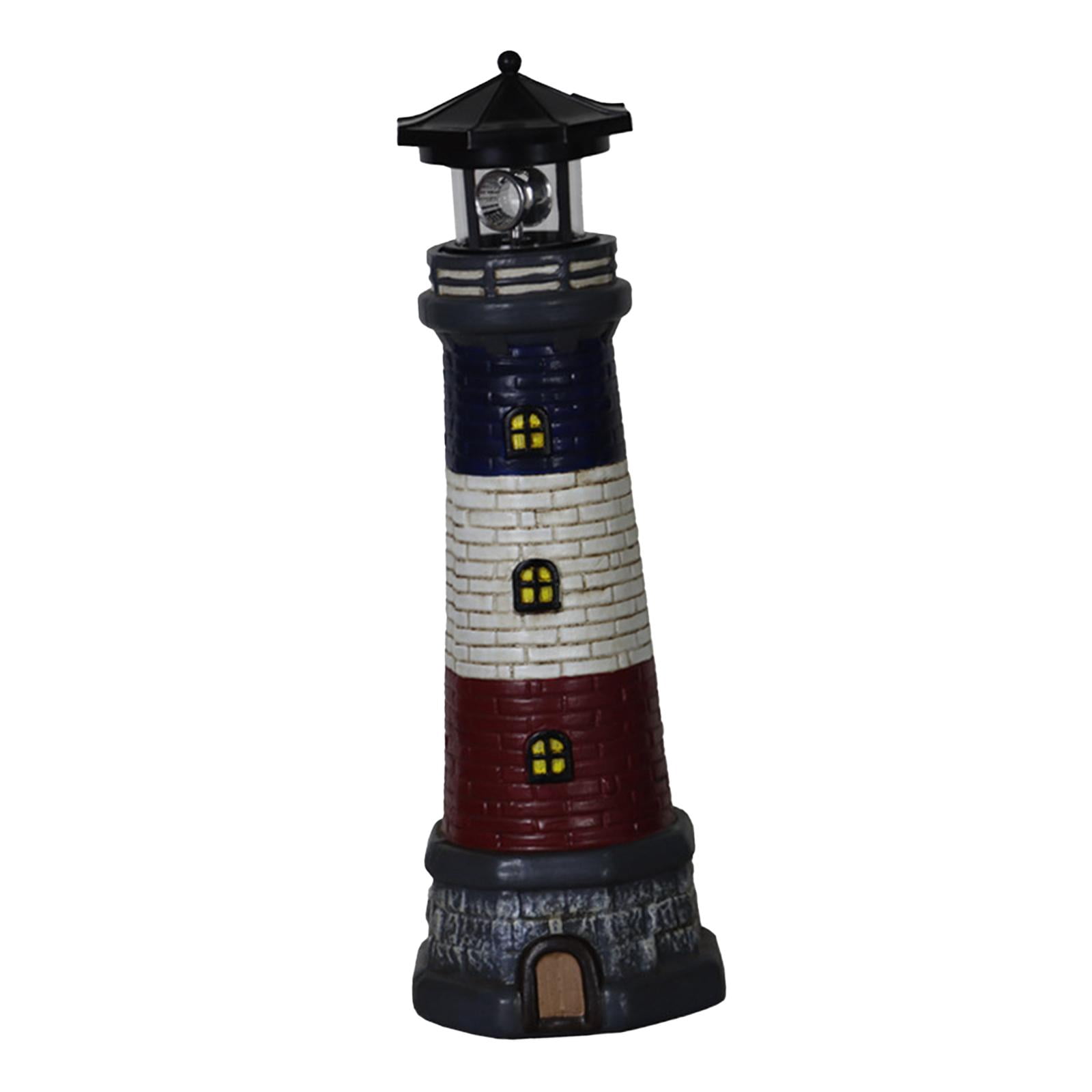figatia Garden Solar Lighthouse Statue Lamp 360 Degree Rotating Light Yard Patio Sculpture Height 37.5cm for Tree Stumps Multipurpose Black Top