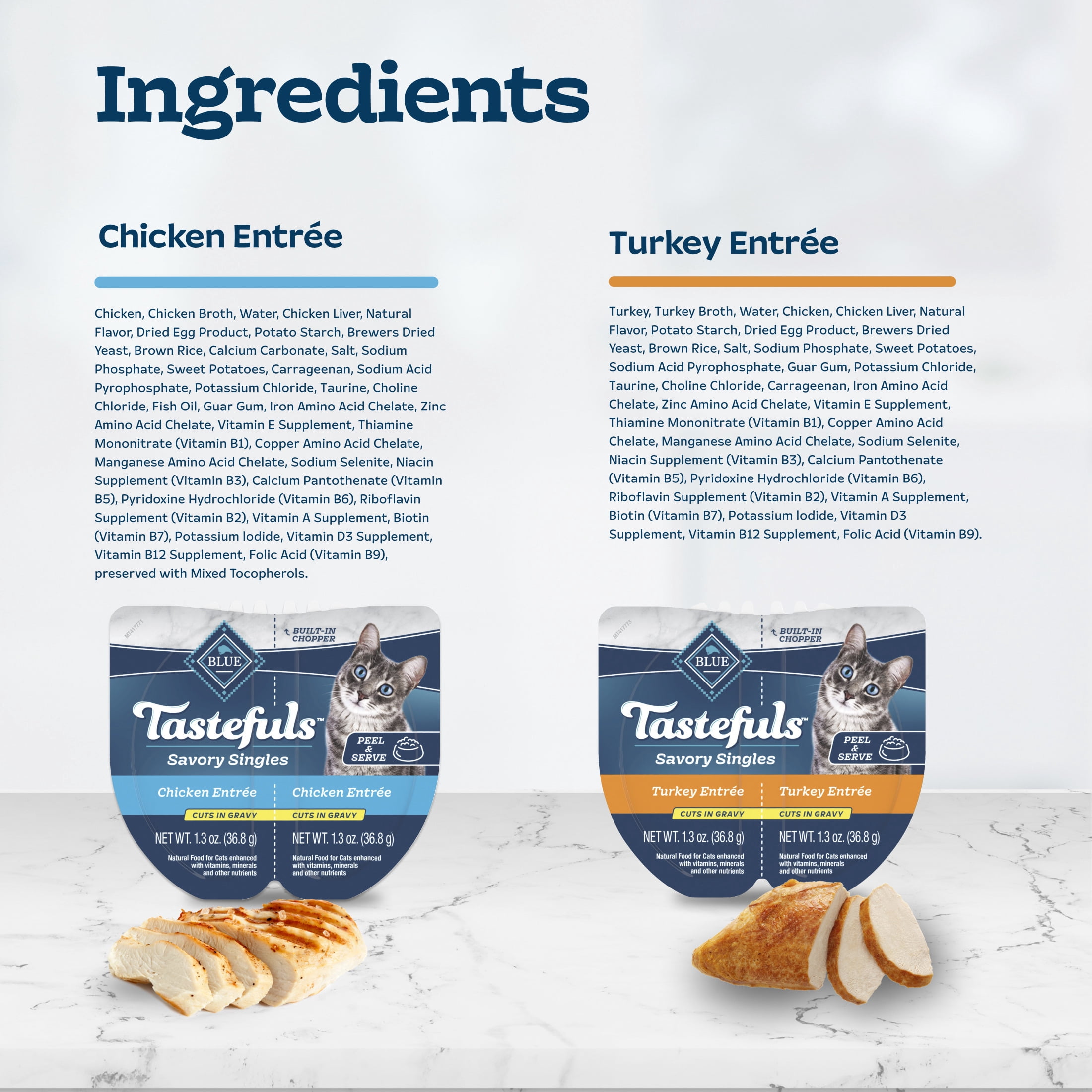 Blue Buffalo Tastefuls Savory Singles Variety Pack, Wet Cat Food in Gravy, 2.6-oz. Twin Packs, Chicken & Turkey (12 Ct.)
