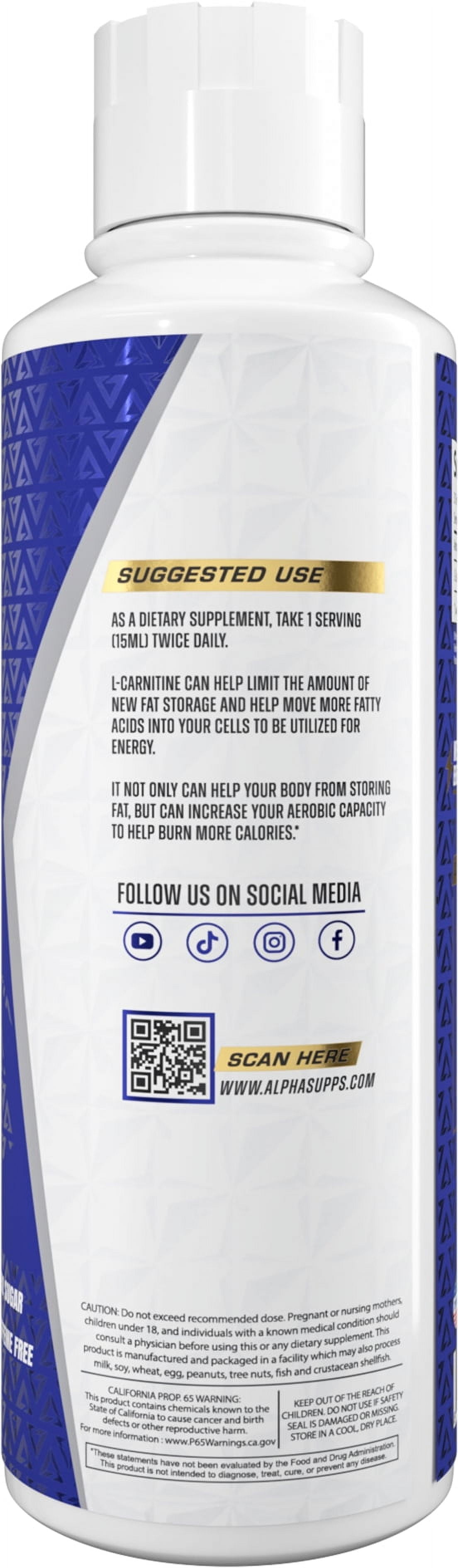 Alpha Supps L-Carnitine Liquid 3000 - Stimulant Free Energy Support For Men  & Women