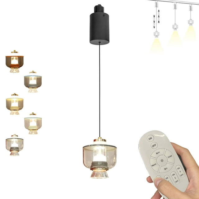 FSLiving Lampe de Piste Réglable en Hauteur Ambre Type J Rétractable avec Télécommande et Gradation Continue pour Bar Îlot de Cuisine, Gris - 1 Lumière