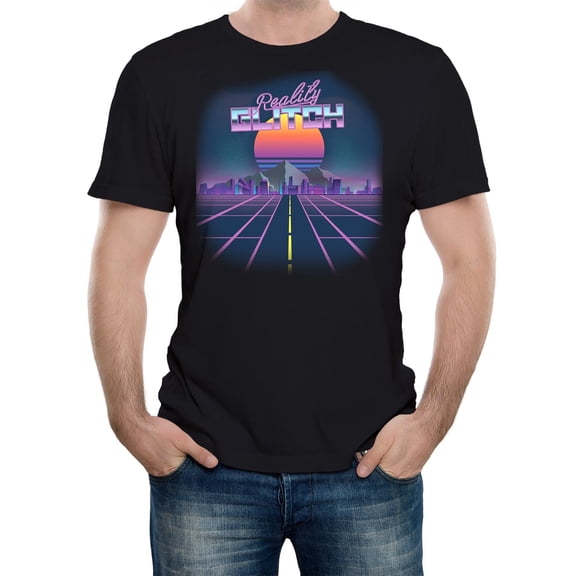 Reality Glitch Mens Neon Passenger Cool Retro 80s Graphic Gaming T-Shirt