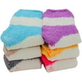 thumbnail image 6 of ToBeInStyle Women's Pack of 6 Soft Plush Warm Fuzzy Winter Socks - Bright Striped Non Slip, 6 of 7