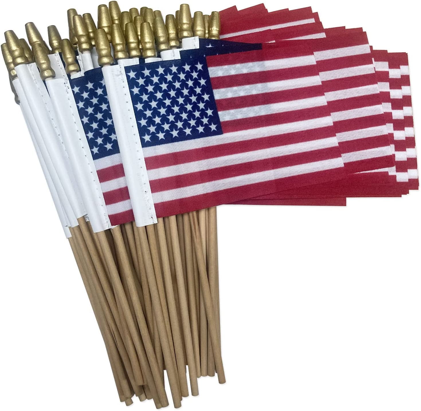 FLAGWIN 50 Pack Small American Flags on Stick 4x6 in Mini American Flag  with 10 Inch Wooden Stick and Spear Finial USA Stick Flag Made in USA 