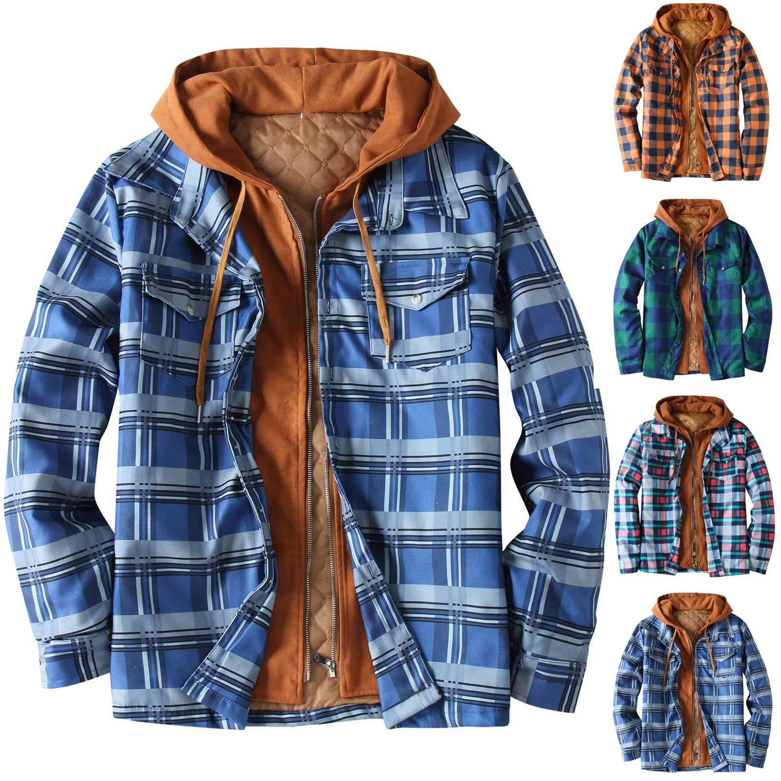 Plaid Flannel Jacket for Men Clearance Quilted Winter Coat with Hood