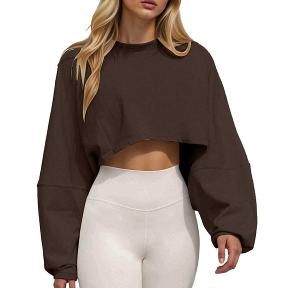 HJYCHN Womens Crewneck Sweatshirt Solid Color Long Sleeve Sports Bottoming T Shirt Knitted Sweater Top Brown L
