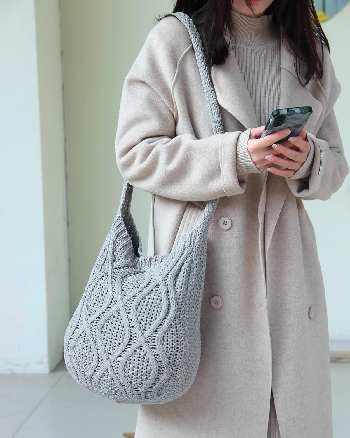 CAILDANL Handmade Crochet Bag–Boho Chic Shoulder Bag, Aesthetic Kinted Bag,Cute Crossbody Bag,Beach, Shoppingor Daily Use