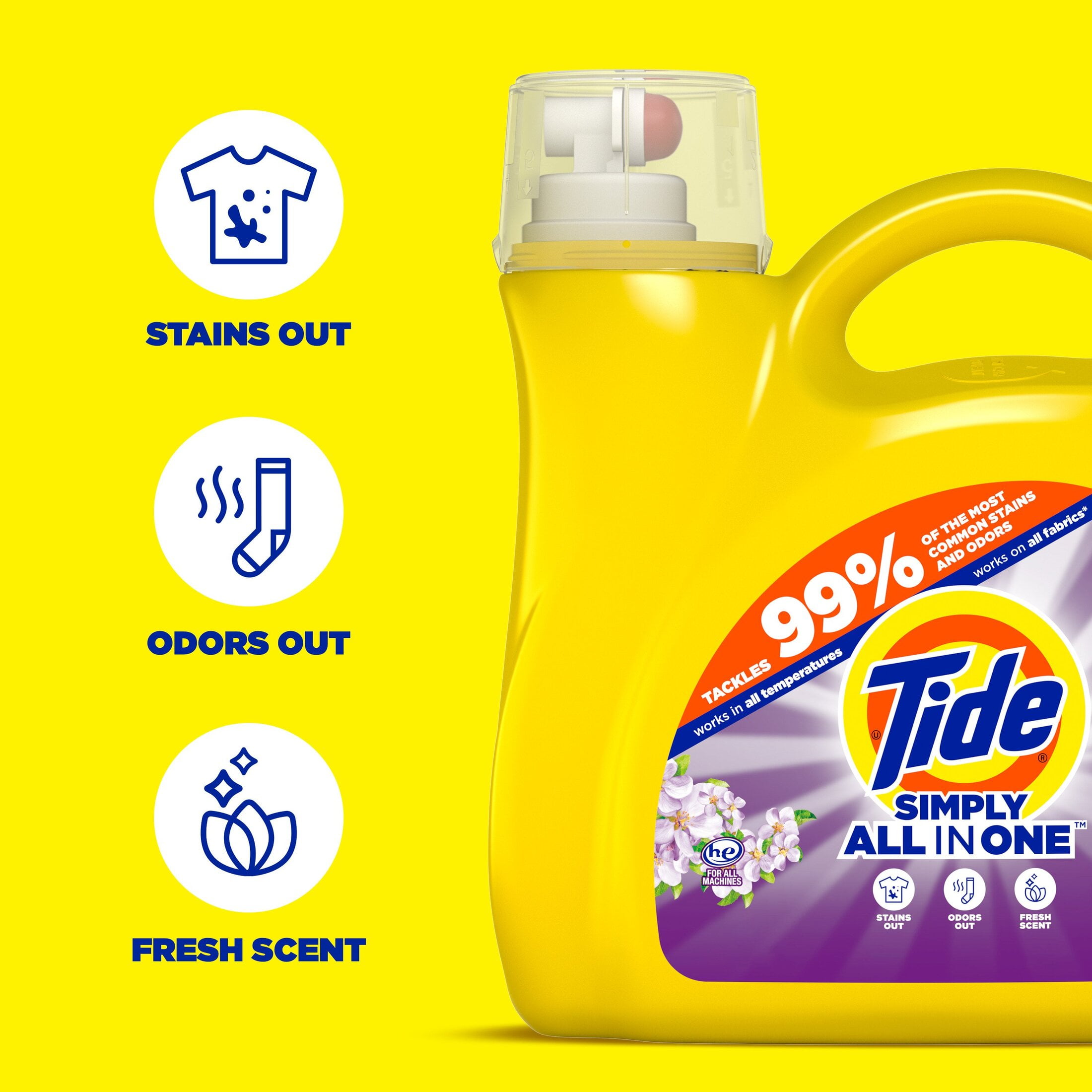 Tide Simply Laundry Detergent Liquid, Berry Blossom Scent, 117 fl oz, 89 Loads