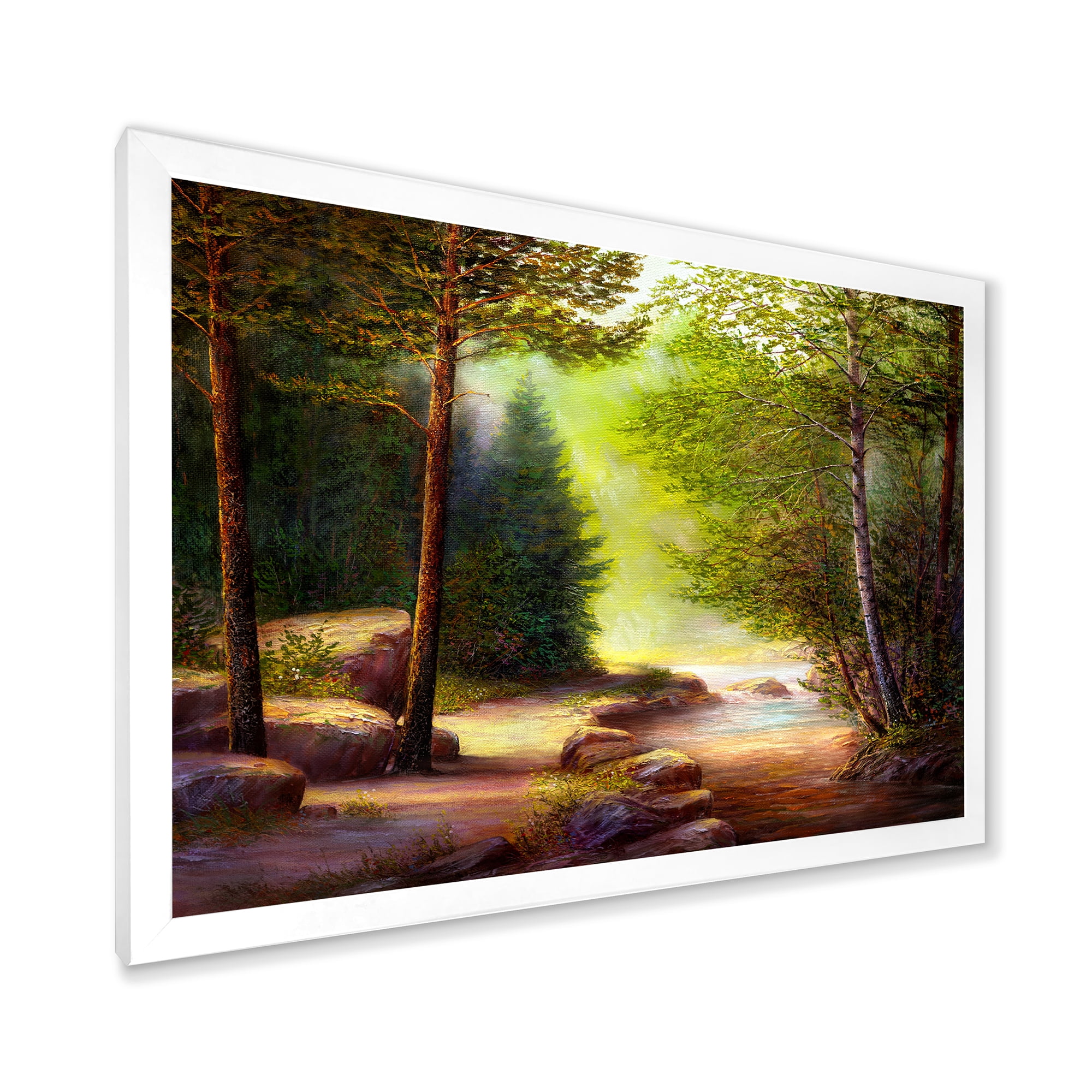 Sunrise Glow Through The Spring Trees 32 in x 16 in Framed Painting Canvas Art Print, by Designart