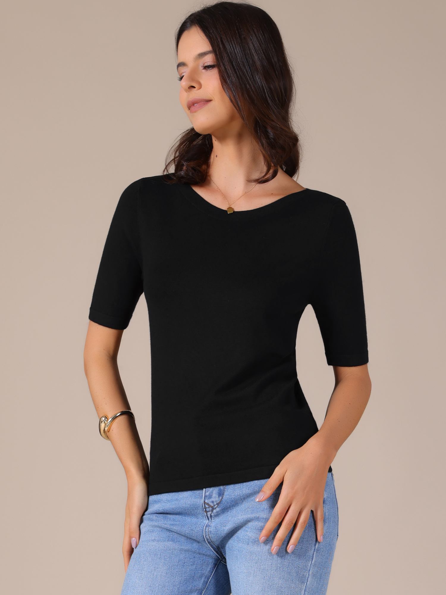 DARING DIVA Women's Short Sleeve Basic Lightweight Stretchy T-Shirt XL Black