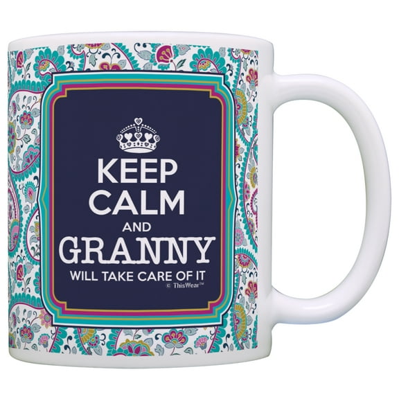 ThisWear Granny Mother's Day Gift Keep Calm Granny Will Take Care of It 11 ounce Coffee Mug Paisley