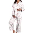 thumbnail image 3 of Women's Soft Comfy 18 Piece Valentines Pajama Set Heart Print Long Sleeve Button-up Lapel Valentines Shirt Pants Matching Pjs Sets Loungewear, 3 of 6