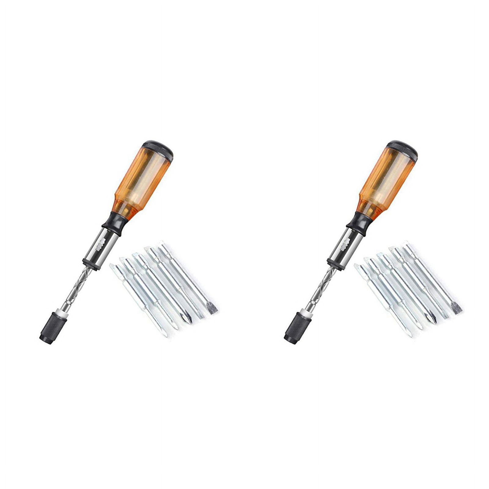 2X Push Pull Ratchet Screwdriver Set 5 in 1 Screwdriver Bit Set Sleeve Driver Bit-Holder Ratchet Socket Screw Kit Brown