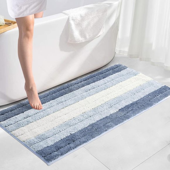 SiliPacks Tapis de Salle de Bain 18"x47 Pouces Antidérapant en Microfibre, Lavable en Machine Séchage Rapide pour Salle de Bain, Chambre et Cuisine-Bleu