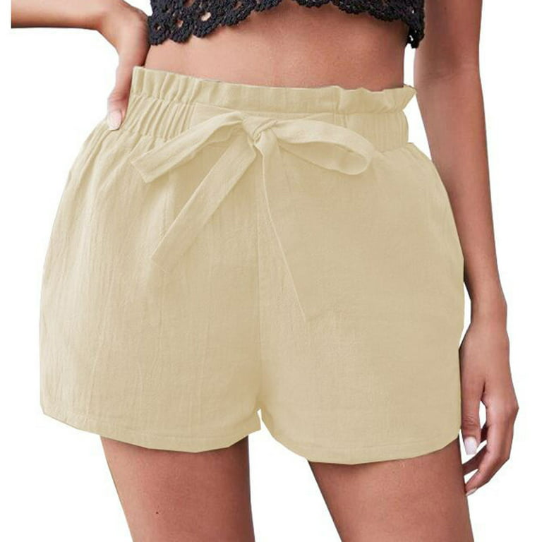Women Glossy Drawstring Casual Shorts Ladies Solid Stretchy Low