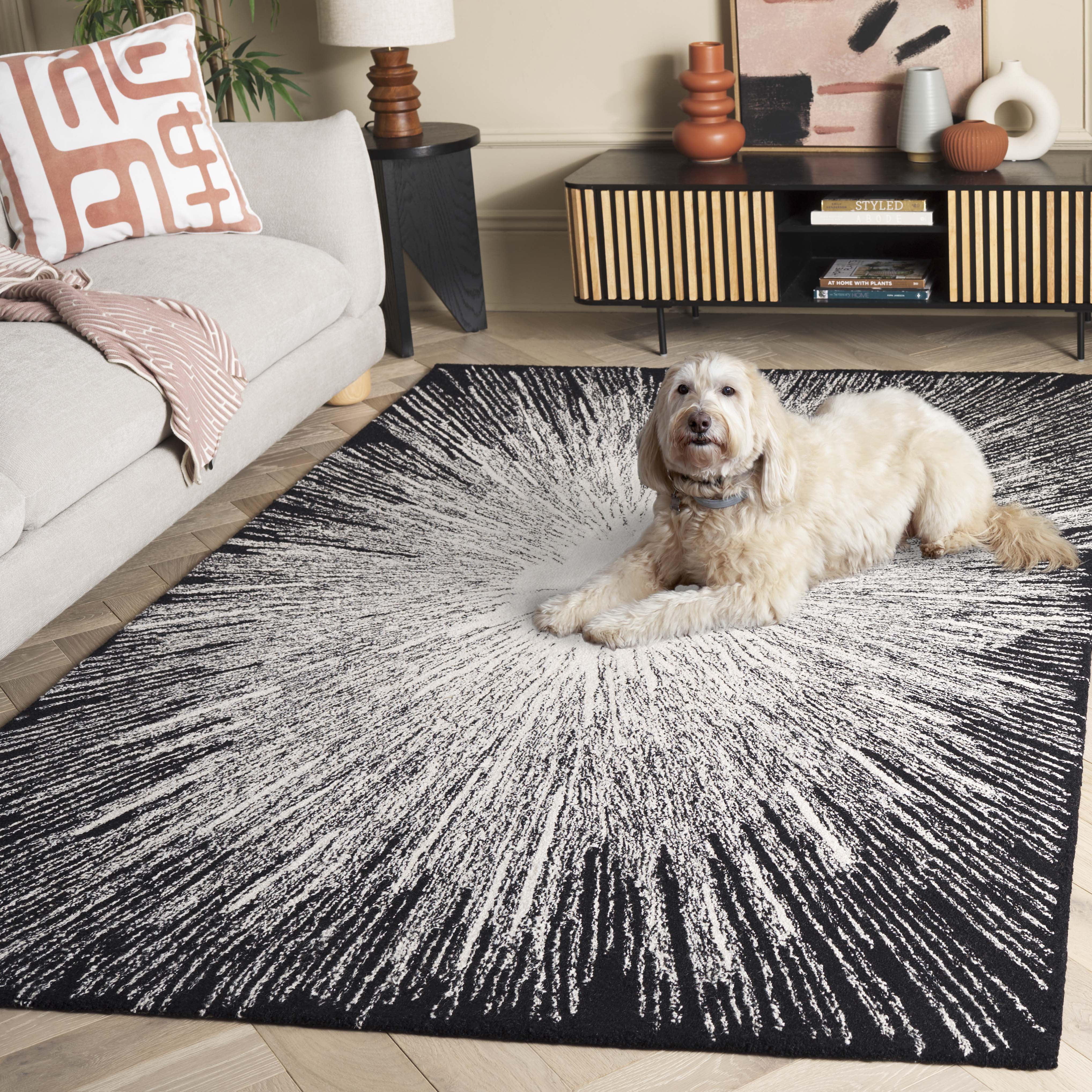 SAFAVIEH Abstract Olivera Radiate Area Rug, Ivory/Black, 4' x 6'