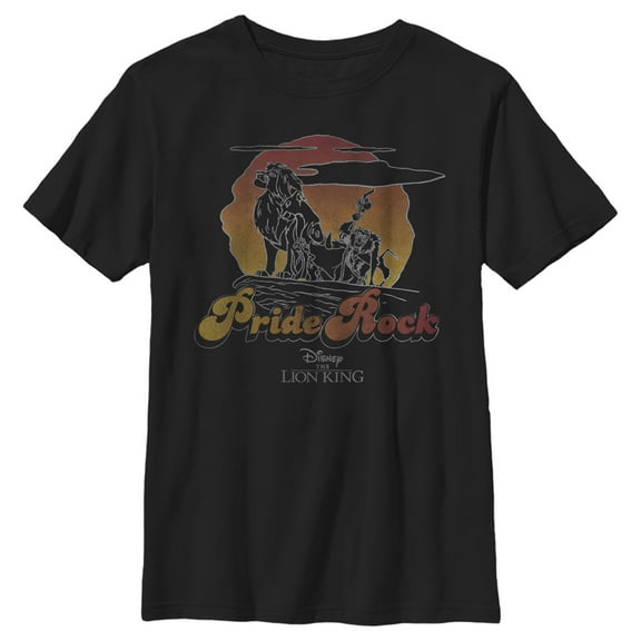 Boy's Lion King Retro Pride Rock Line Art Graphic Tee Black Medium