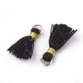 thumbnail image 2 of 200 pc Polycotton(Polyester Cotton) Tassel Pendant Decorations Mini Tassel with Iron Findings and Metallic Cord Light golden Black 10~15x2~3mm Hole: 1.5mm, 2 of 2