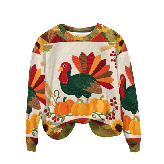 Ruimatai Women's Fall Winter Fleece Sweatshirt Long Sleeve Round Neck Casual Pullover Top with Thanksgiving Vintage Print Plush Lined