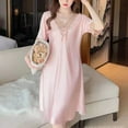 thumbnail image 2 of Taqqpue Satin Nightgowns for Women Summer Solid Color V Neck Short Sleeve Nightshirt Silk Sleepwear Lace Knee Length Pajama Dress, 2 of 3