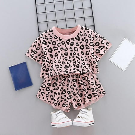 

Toddler Baby Girls Leopard Print Summer Clothes Set Short Sleeve T-Shirt and Short Pants 2pcs Outfits