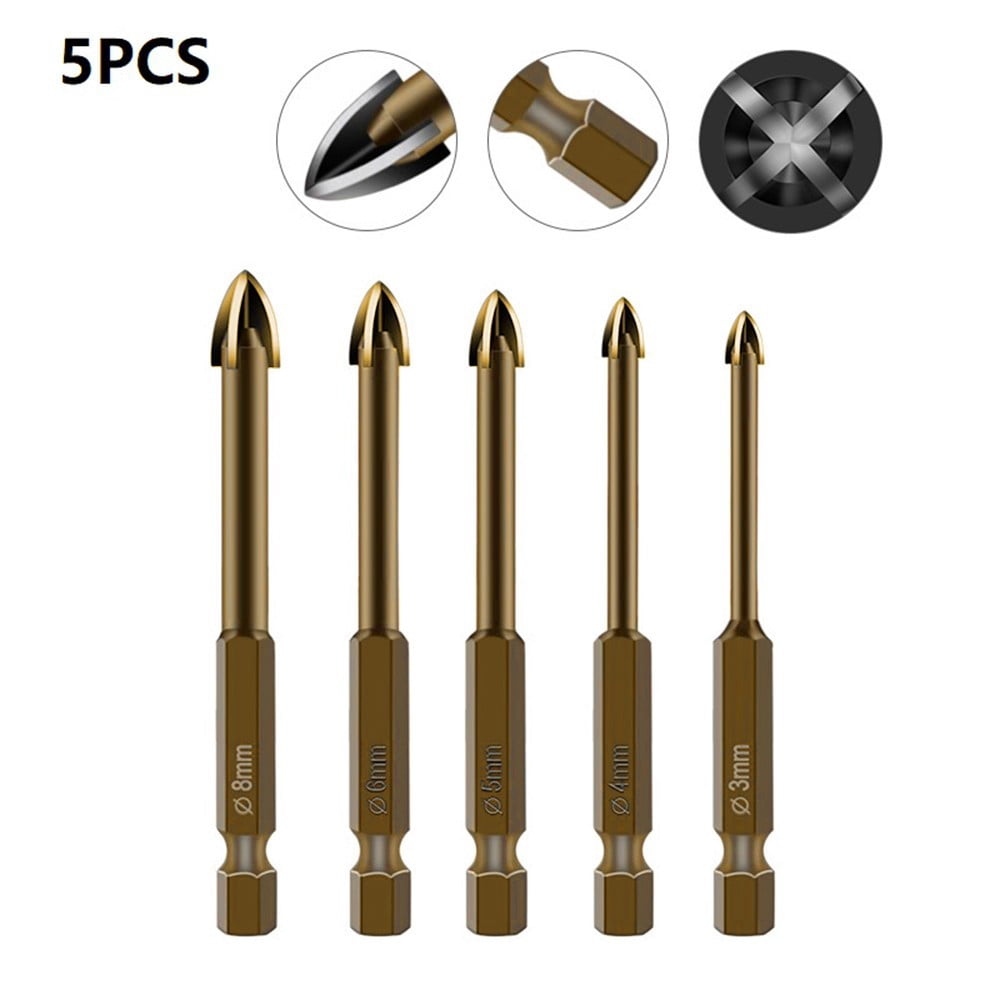 Lot De 5 Mèches à Carreler Carbure - Pour Perceuse - Tailles 3, 4, 5, 6 Et 8 Mm - Pour Céramique, Verre, Faïence, Brique - 6