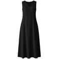 thumbnail image 6 of Zynoxe Cotton Dresses for Women Trendy V-neck Sleeveless Zipper Summer Midi Dresses Casual Peasant Gauze Beach Vacation Dresses with Pockets Black M, 6 of 8