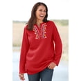 thumbnail image 2 of Woman Within Plus Size Embroidered Thermal Henley Tee, 2 of 5