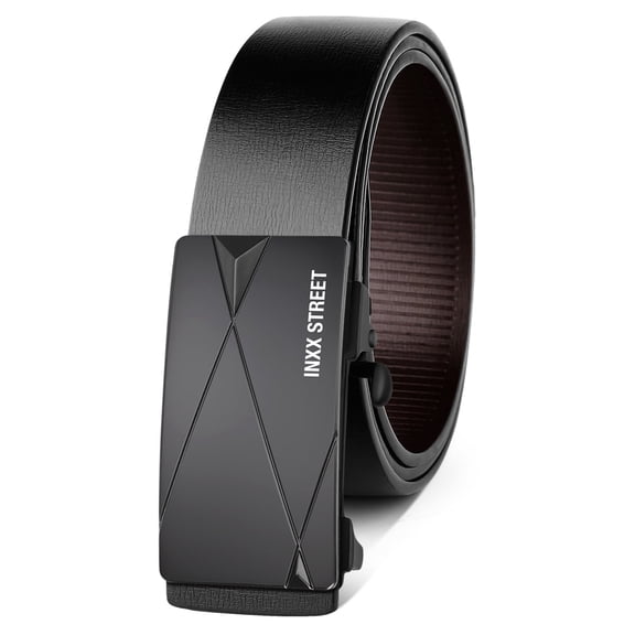 INXX STREET Men's Black Two-Layer Leather Belt with Metal Automatic Buckle, Business Casual Versatile Style, Suitable for Daily Commuting and Formal Occasions, Cloth Size 31-33
