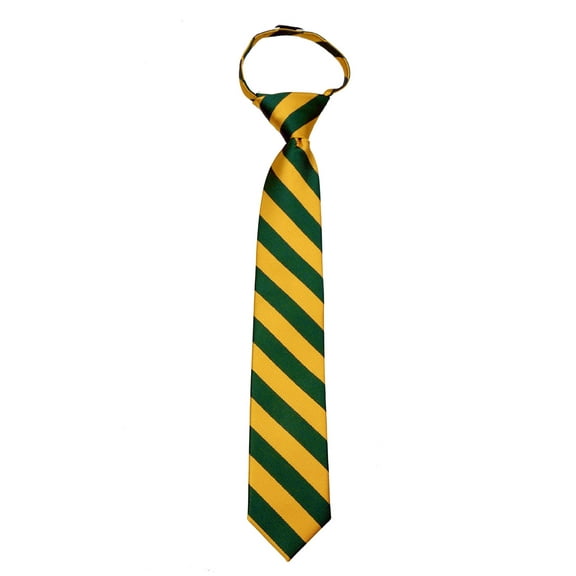 Boy's 14 inch College Striped 14 inch Zipper Necktie - Green Gold