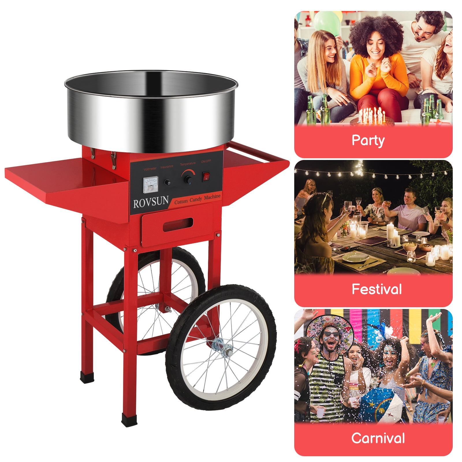 ROVSUN 950W Commercial Cotton Candy Machine, Red, Cart Type