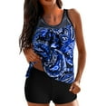 thumbnail image 3 of Women Tankini Swimsuits Vintage Print Mesh Rushed Tank Top with Boy Shorts Swimwear Tummy Control Two Piece Bathing Suits, 3 of 9