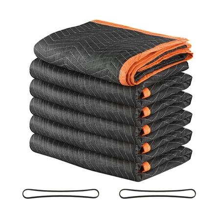 KFFKFF Set of 6 Moving Blankets, 80 x 72 in (35 lbs/dz), Durable Packing Blankets with Cotton Padding, Heavy-Duty Nonwoven Fabric for Shipping, Wrapping, and Furniture Protection
