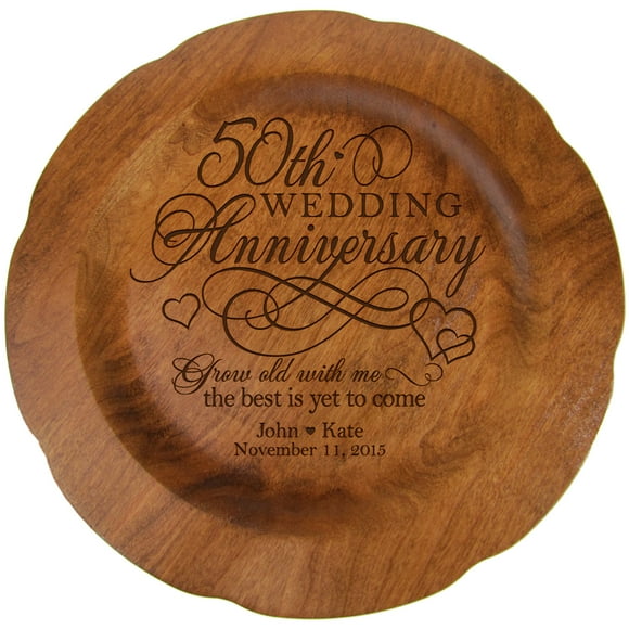 Personalized 50th Wedding Anniversary Plate Gift for Her, Happy 50 Year Anniversary for Him, 12" D Custom Engraved for Husband or Wife by LifeSong Milestones USA Made (50th Year with Hearts)