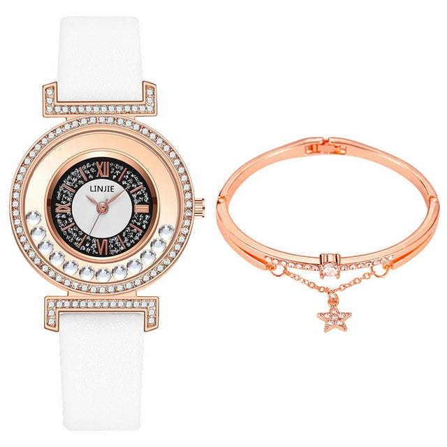 Leather Strap Watch Strap Leather Linjie Ladies Fashion Quartz Watch Leather Strap Watch Analog Watch Set