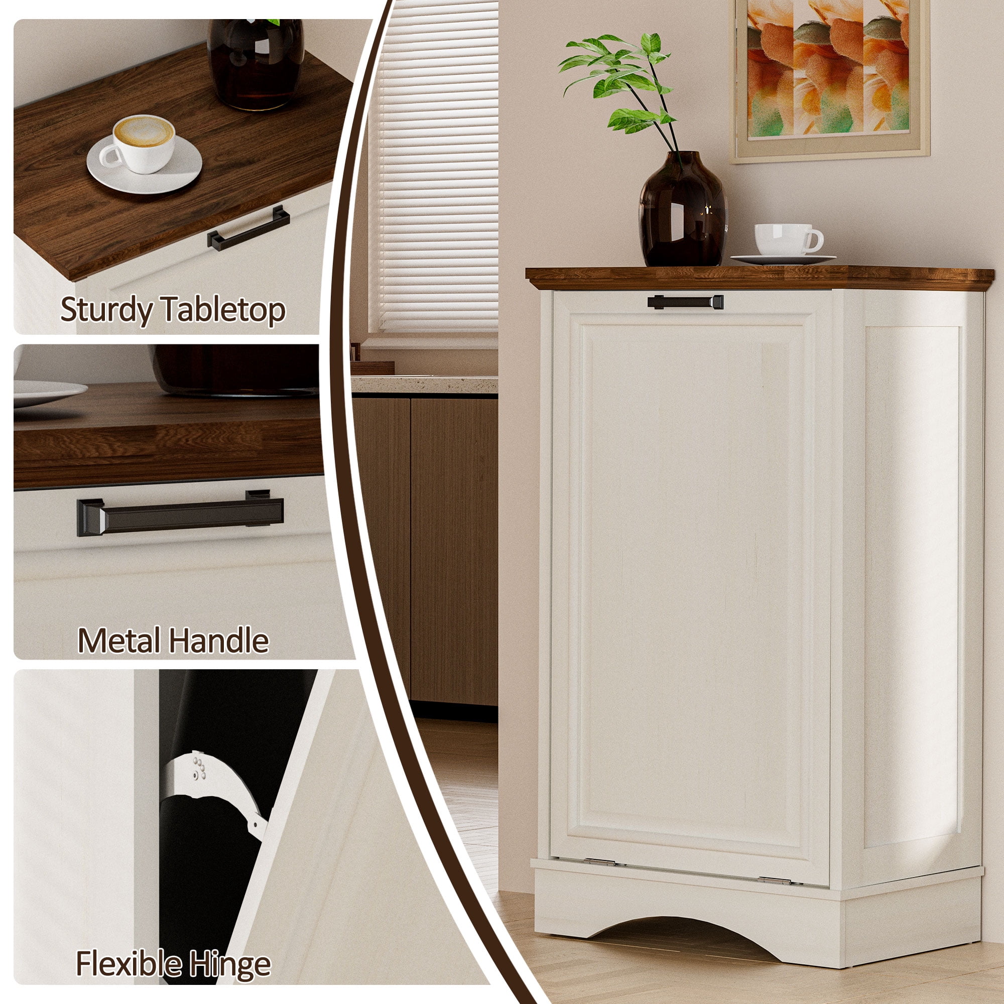 HARIPUL 13 Gallons Tilt Out Trash Cabinet with Deodorizing Function, Free Standing Kitchen Trash Cabinet Recycling Garbage Cabinet, White