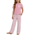 thumbnail image 2 of HVOBTTY Toddler Kid's Solid Color Plaid Pocket Crew Neck Short Sleeve Top Elastic Waist Long Pant 2 Piece Cotton Home Wear Outfit Suits, 2 of 5