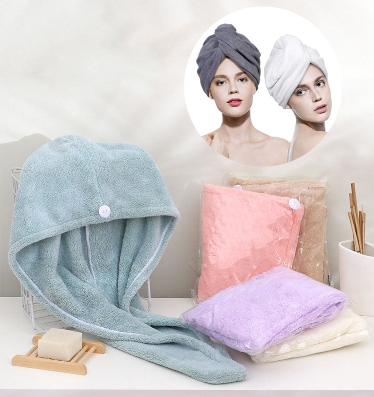 Quick Dry Hair Bath Hat Cap Super Absorbent Microfiber Towel Thick Turban Random 