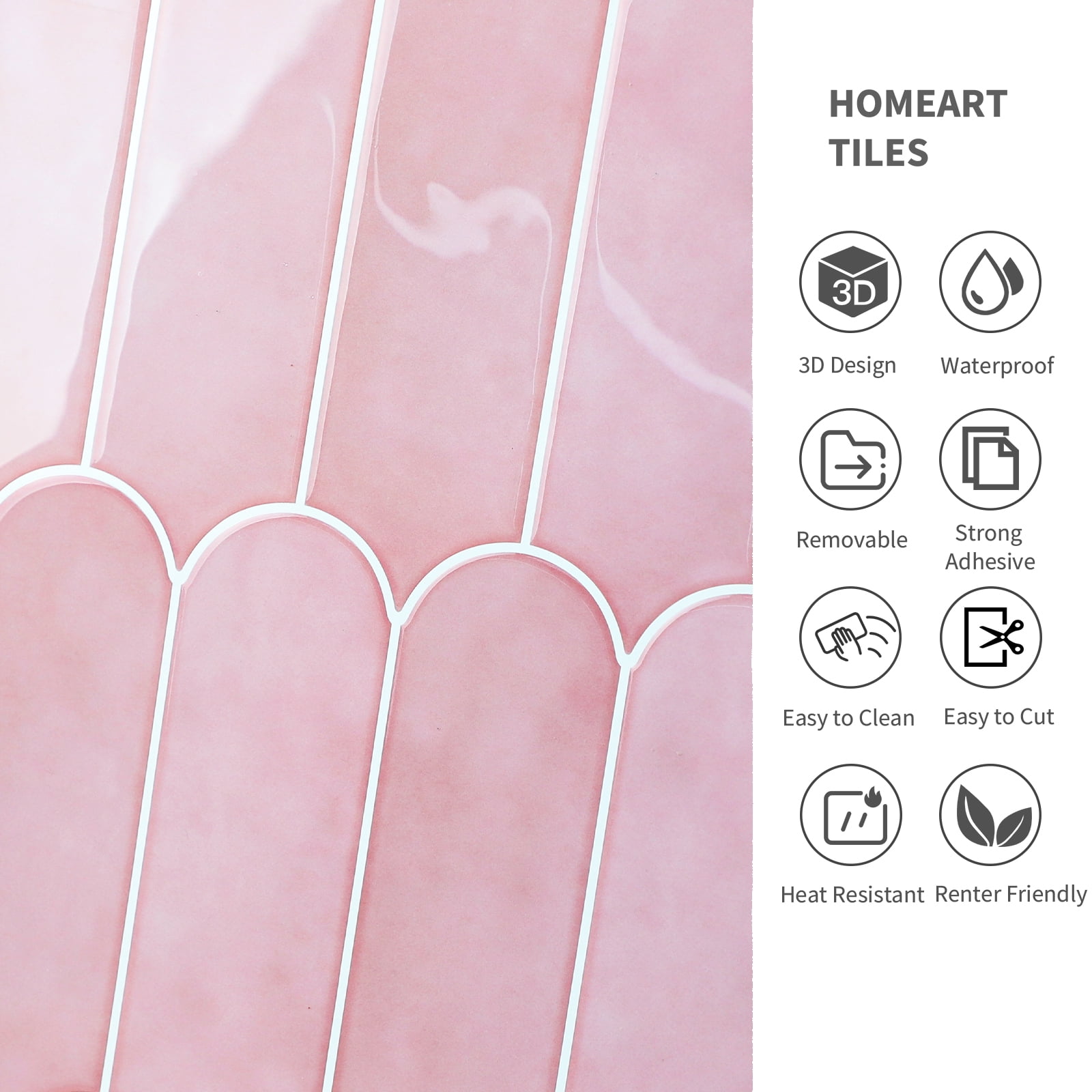 10-Sheet Peel and Stick Backsplash Tile, Self Adhesive Feather Backsplash Wall Tiles for Kitchen Bathroom (Thicker Design, Light Pink)