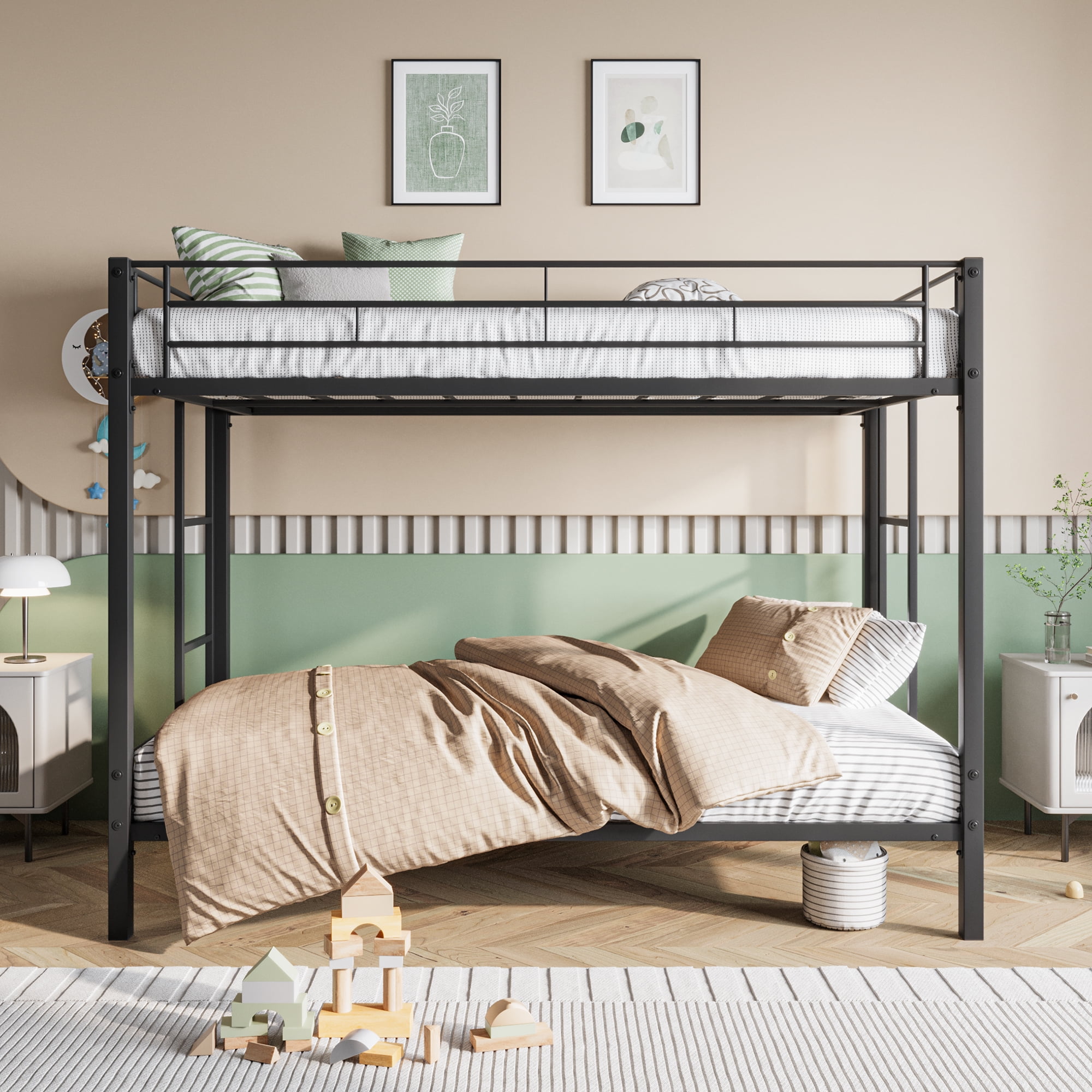 Aukfa Twin-Over-Twin Bunk Bed, Heavy Duty Metal Platform Beds for Kids Teens Dorm - Black