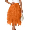thumbnail image 4 of Rotm Short Skirts for Women Sexy Layered Mesh Skirt for Women Midi Length High Waisted A-line Skirts Fairy Costume Orange,S, 4 of 7