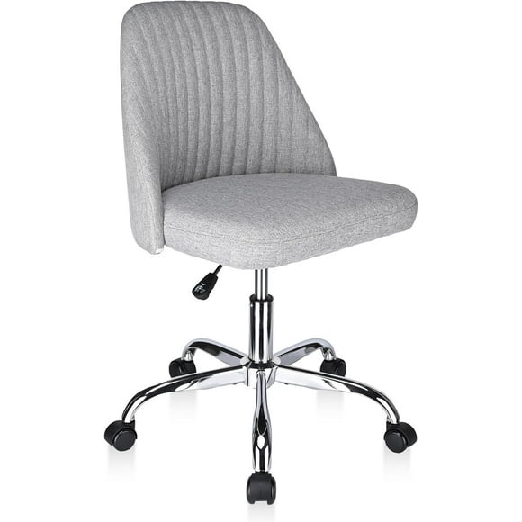 Mid Back Armless Office Task Chair, Height Adjustable Swivel Computer Chair Modern Linen Fabric Soft Cushion Home Office Desk Chair