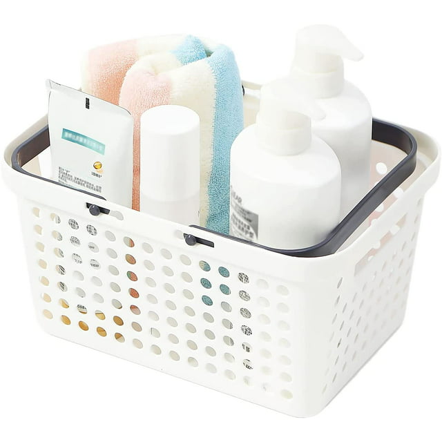 Fokelyi White Plastic Storage Organizer Basket with Handles, Shower ...