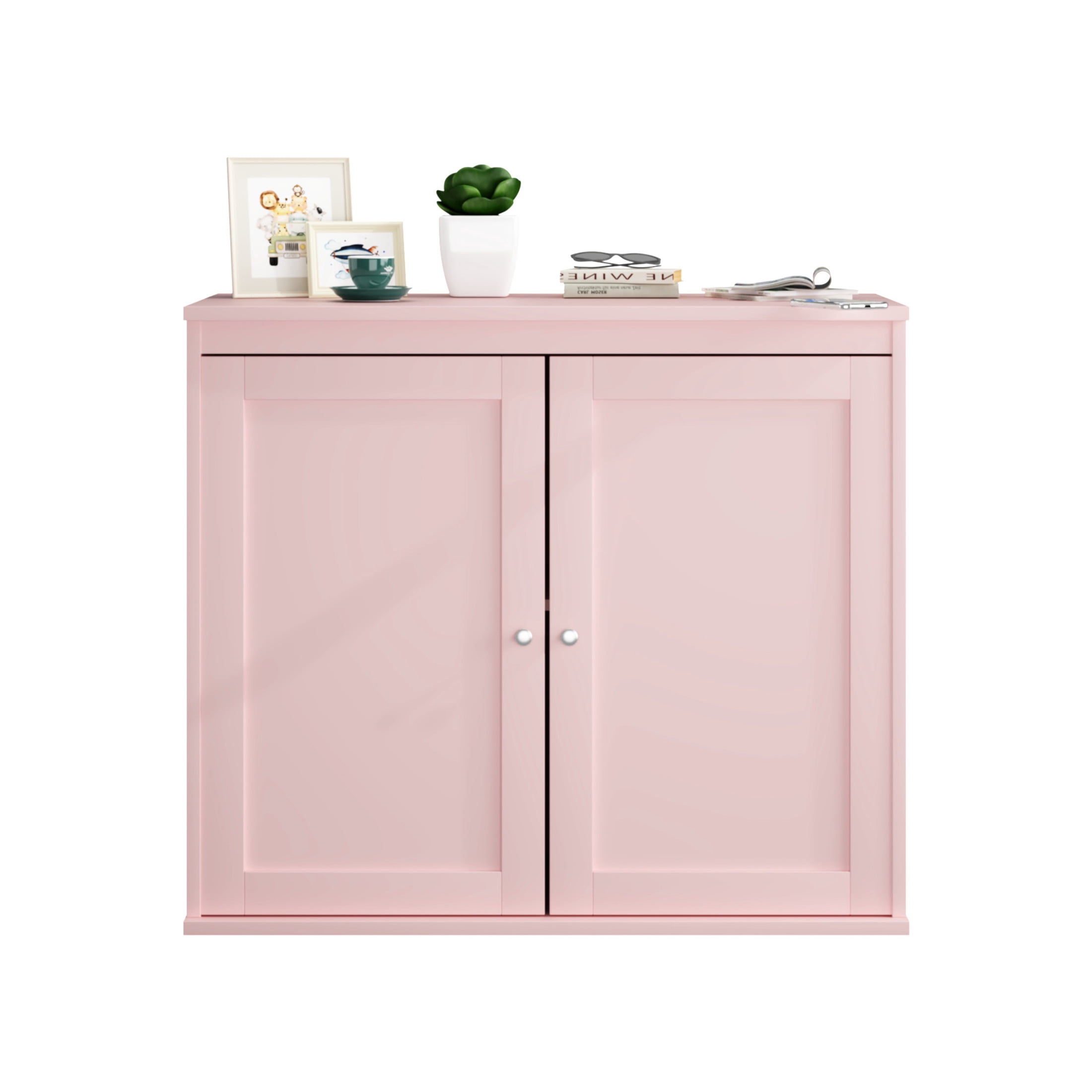 Noble House Reina Kitchen Storage Cabinet with Doors & Adjustable Shelves, Sideboard Buffet for Dining Room, Pink
