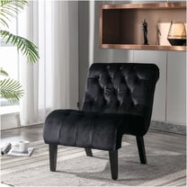JERFIT Modern Velvet Accent Chair Armless Upholstered Barrel Chair with Button Tufted Back for Living Room, Bedroom, Office in Black