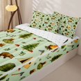 thumbnail image 3 of Manfei Cute Bear Zipper Full Size Comforter Sets with Fitted Sheet and 2 Pillowcases,Kawaii Tent Print Zipper Bedding Set,Green,Reversible,4pcs, 3 of 8